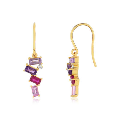 Boucles d'oreilles or 375 2 tons diamants pierres fines et précieuses