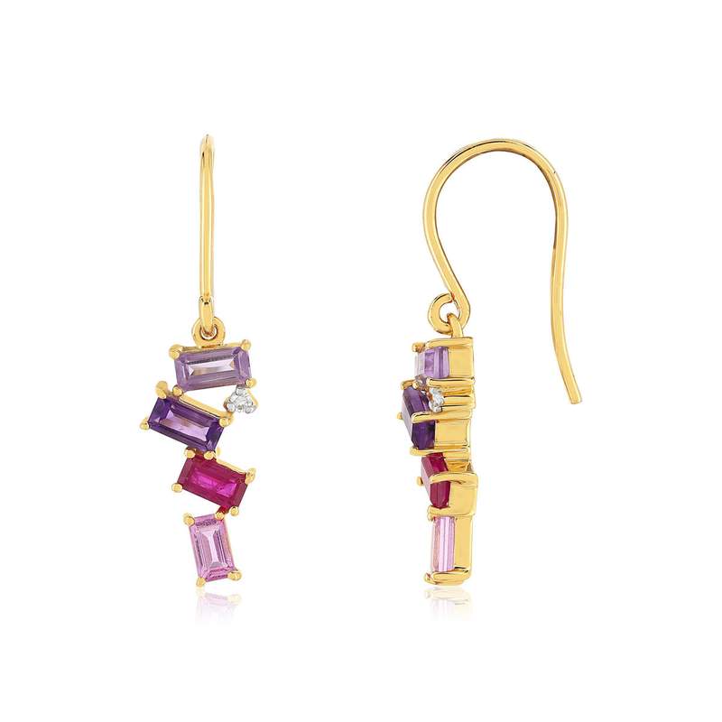 Boucles d'oreilles or 375 2 tons diamants pierres fines et précieuses - vue 1