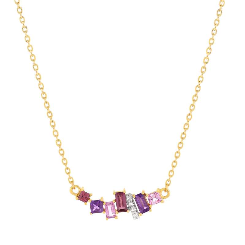 Collier or 375 2 tons diamants pierres précieuses et fines 45cm anneau de raccourcissement à 42cm - vue 1