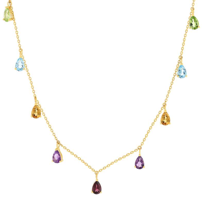 Collier or 375 jaune pierres fines 45cm - vue 1