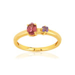 Bague or 375 jaune tourmaline et améthyste - vue 1