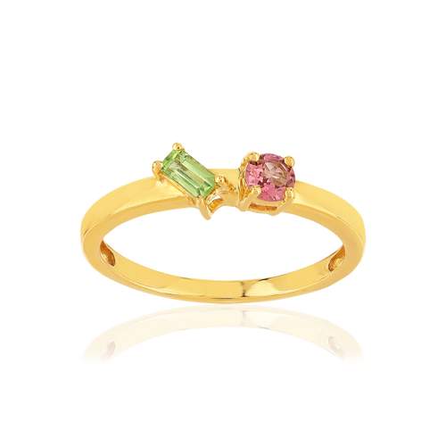 Gold ring 375 yellow peridot and tourmaline