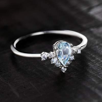 Bague Ancienne En Argent 925 - Aigue Marine Ou Topaze - Taille 58 - Avec 2 Poinçons - Occasion