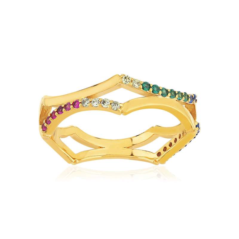 Bague plaqué or pierre synthétiques - vue 1