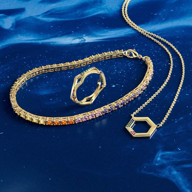 Bague plaqué or pierre synthétiques - vue D1