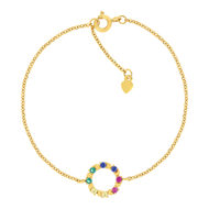 Bracelet plaqué or motif cercle pierres synthétiques multicolores 19cm