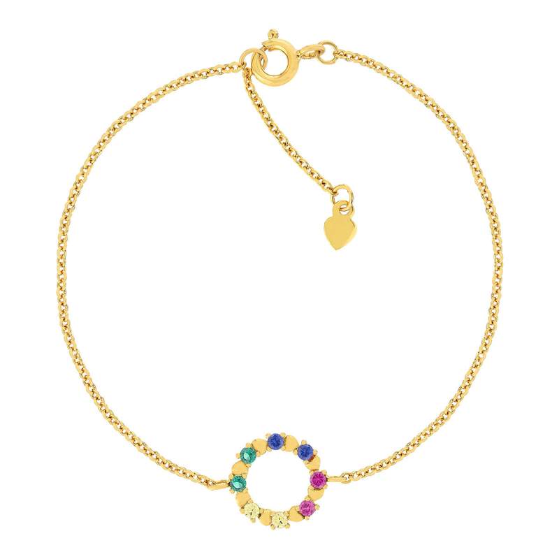 Vergulde armband met cirkelmotief en veelkleurige synthetische steentjes, 19 cm - afbeelding 1