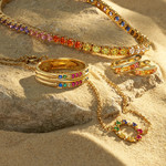 Gold-plated bracelet with circle motif and multicolored synthetic stones, 19 cm - view D1