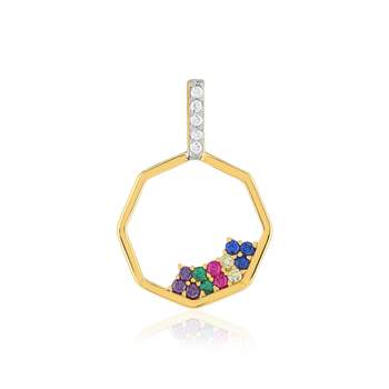Pendentif plaqué or motif hexagonal pierres synthétiques multicolores