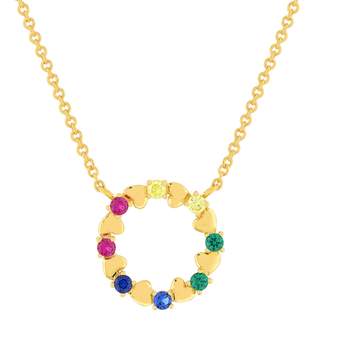 Gold-plated necklace heart motif synthetic stones 45cm
