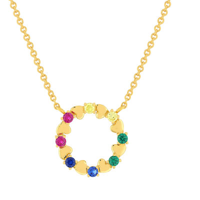 Collier plaqué or motif coeurs pierres synthétiques 45cm - vue 1