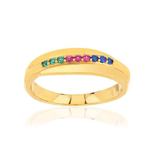 Bague plaqué or pierres synthétiques multicolores