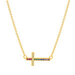 Collier plaqué or motif croix religieuse pierres synthétiques multicolores 45cm - vue 1