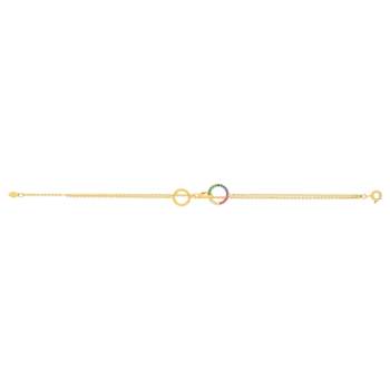 Dubbele rij vergulde armband met ronde veelkleurige synthetische stenen 19cm