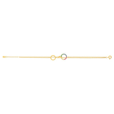 Bracelet plaqué or double rang motifs ronds pierres synthétiques multicolores 19cm