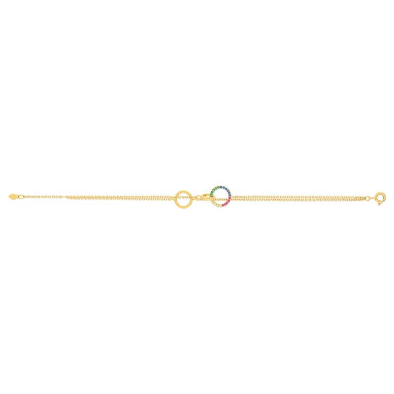 Bracelet plaqué or double rang motifs ronds pierres synthétiques multicolores 19cm - vue 1