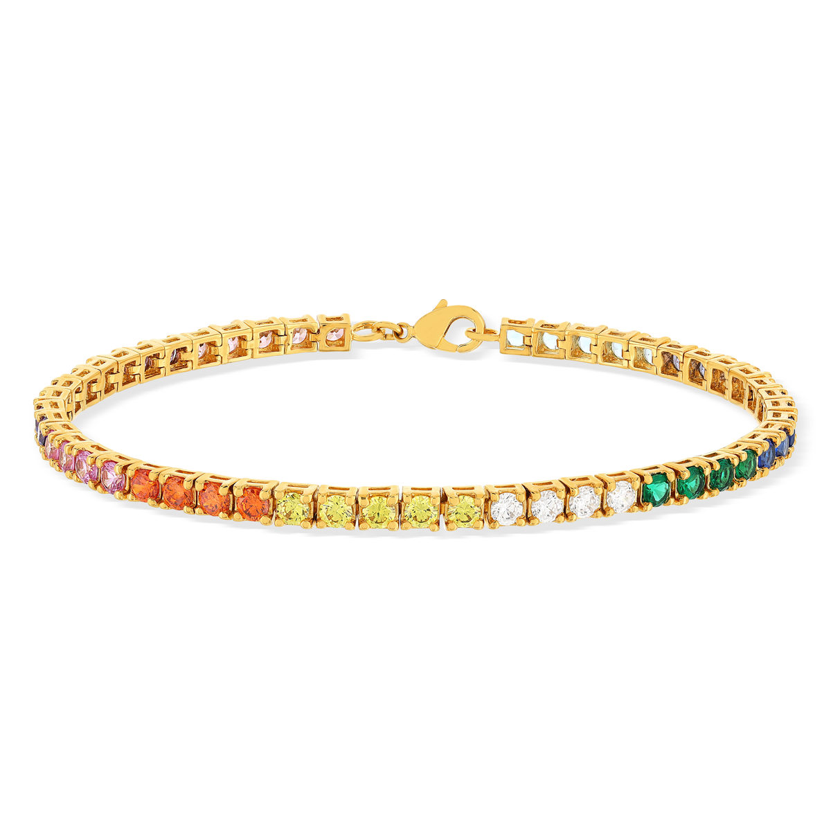 Bracelet plaqué or pierres synthétiques multicolores 19cm