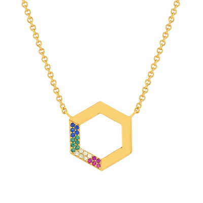 Collier plaqué or pierres synthétiques multicolores 45cm