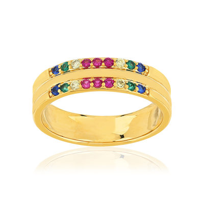 Bague plaqué or pierres synthétiques multicolores