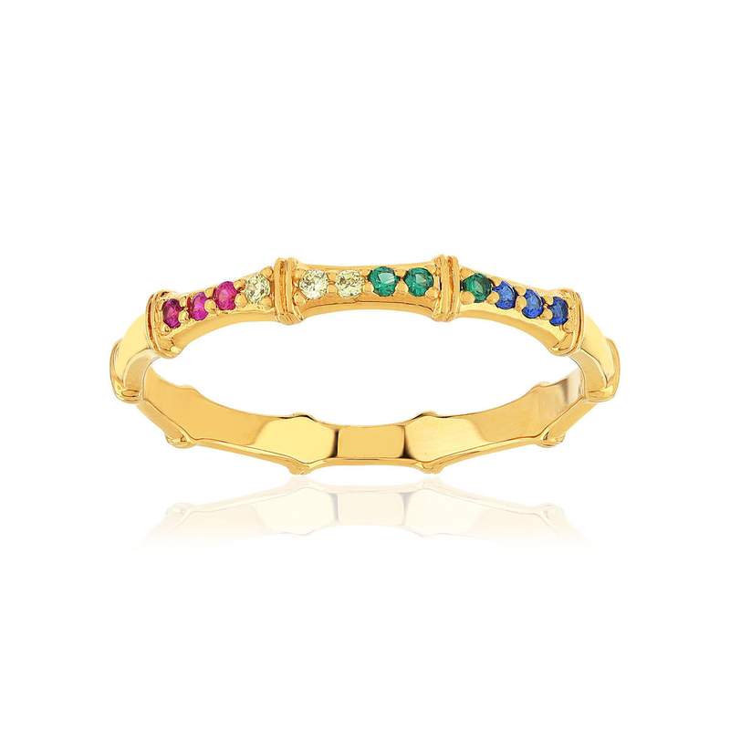 Bague plaqué or pierres synthétiques multicolores - vue 1