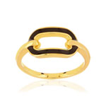 Bague plaqué or motif ovale laque marron - vue 1