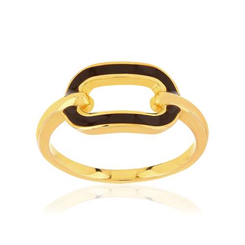 Bague plaqué or motif ovale laque marron