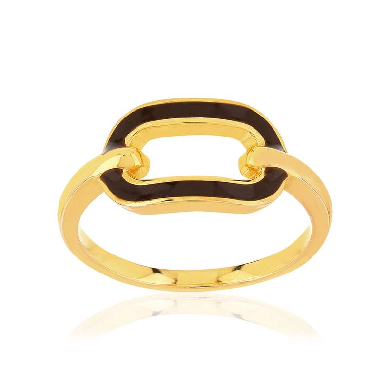 Bague plaqué or motif ovale laque marron - vue 1