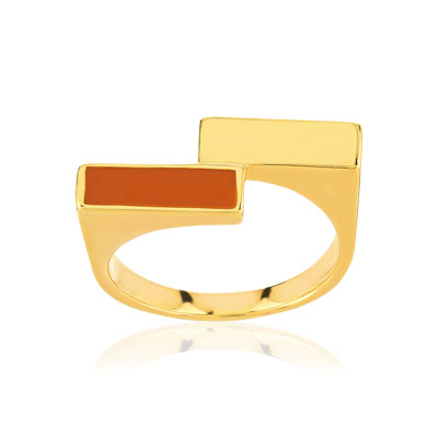 Bague plaqué or laque orange