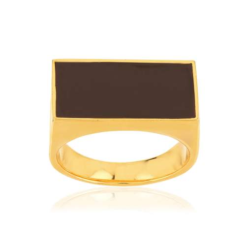 Bague plaqué or laque marron rectangulaire