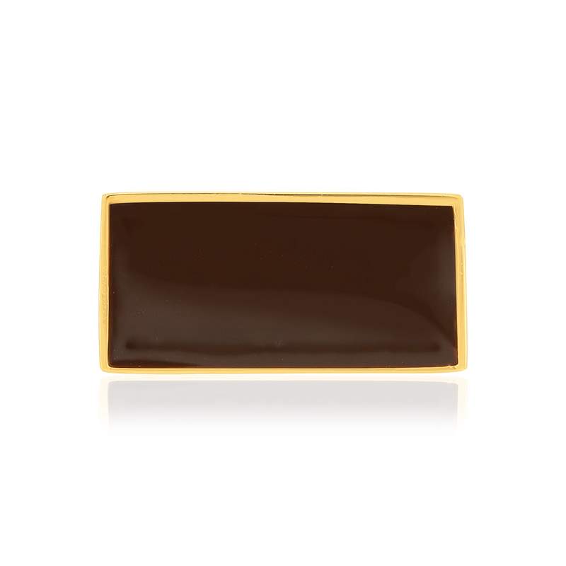 Bague plaqué or laque marron rectangulaire - vue 3