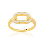 Bague plaqué or motif ovale laque blanche - vue 1