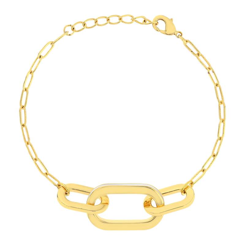 Bracelet plaqué or anneaux laque blanche 18cm - vue 1