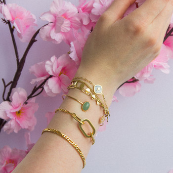 Bracelet plaqué or anneaux laque blanche 18cm