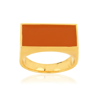 Bague plaqué or laque orange rectangulaire