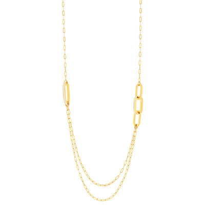 Collier plaqué or anneaux laque blanche 71cm.