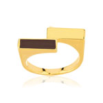 Bague plaqué or laque marron - vue 1