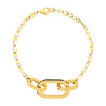 Bracelet plaqué or anneaux laque marron 16cm. - vue 1