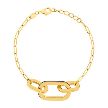 Bracelet plaqué or anneaux laque marron 16cm.