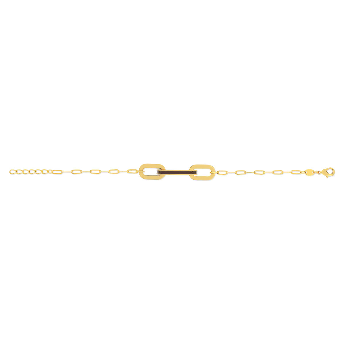 Bracelet plaqué or anneaux laque marron 16cm. - vue 2
