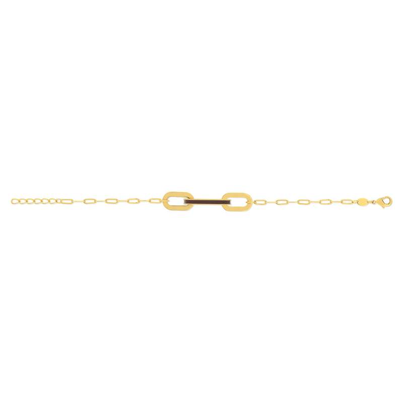 Bracelet plaqué or anneaux laque marron 16cm. - vue 2