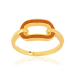 Bague plaqué or motif ovale laque orange - vue 1