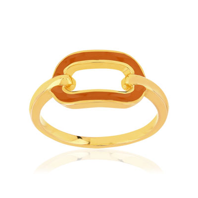 Bague plaqué or motif ovale laque orange