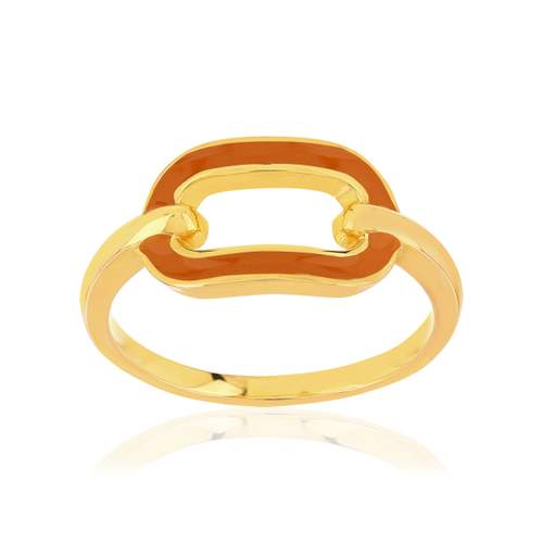 Bague plaqué or motif ovale laque orange