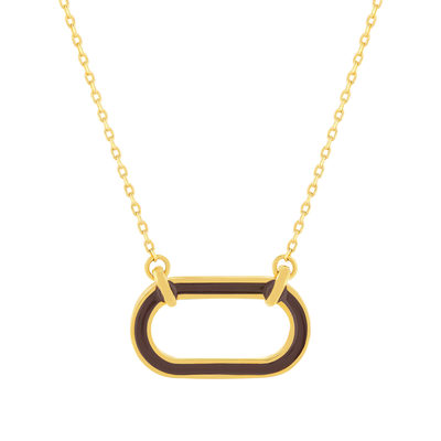 Collier plaqué or motif ovale laque marron 45cm
