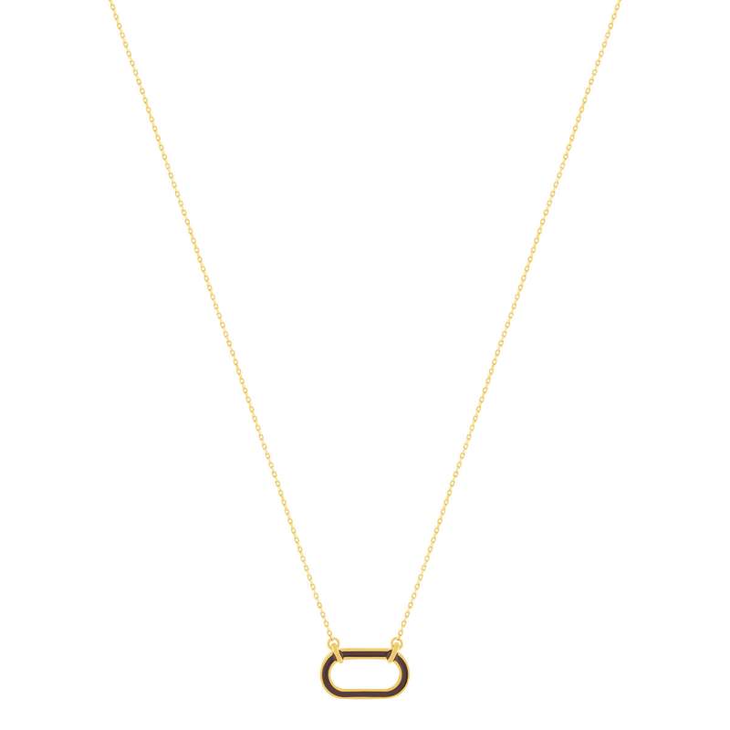 Collier plaqué or motif ovale laque marron 45cm - vue 2