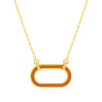 Collier plaqué or motif ovale laque orange 45cm. - vue 1