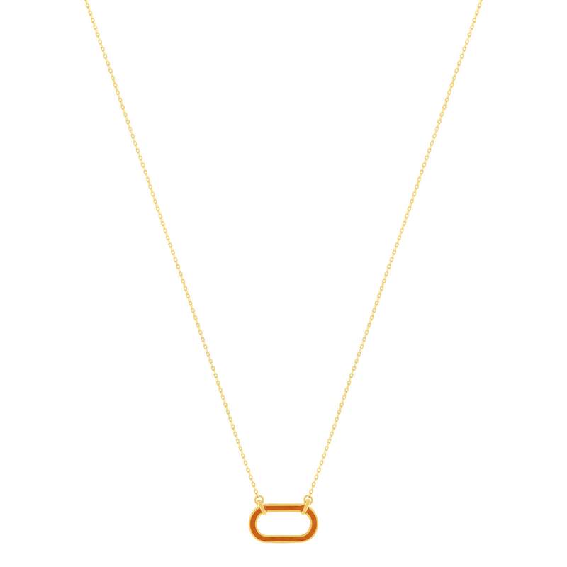 Collier plaqué or motif ovale laque orange 45cm. - vue 2
