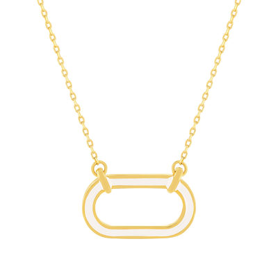 Collier plaqué or motif ovale laque blanche 45cm