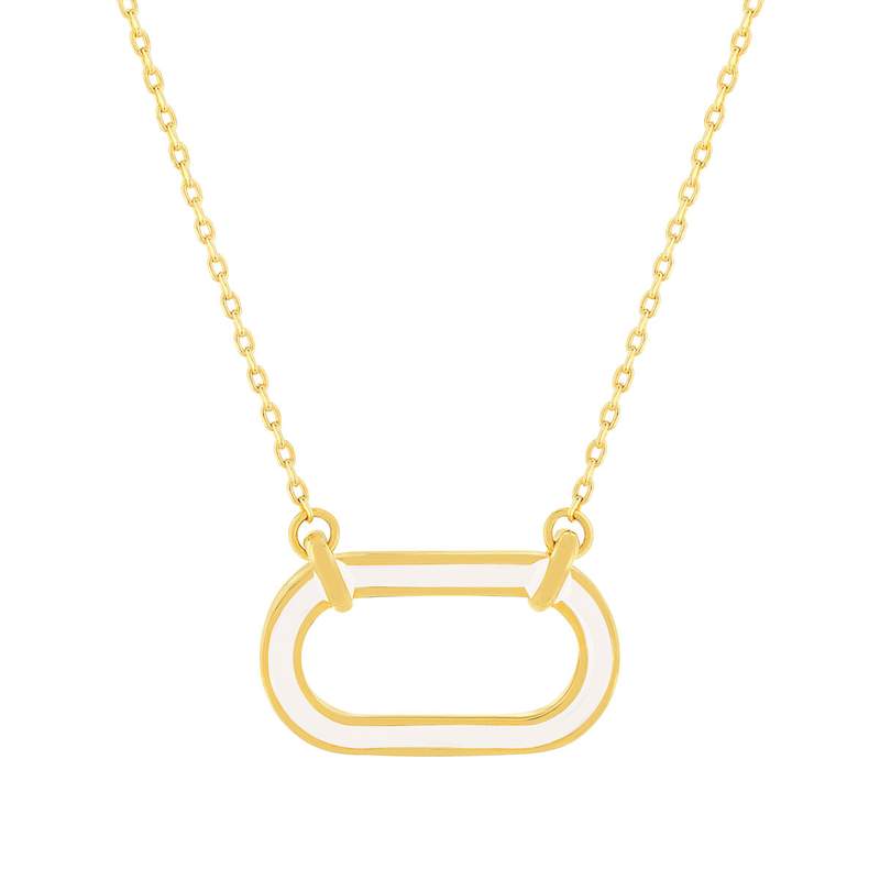 Collier plaqué or motif ovale laque blanche 45cm - vue 1