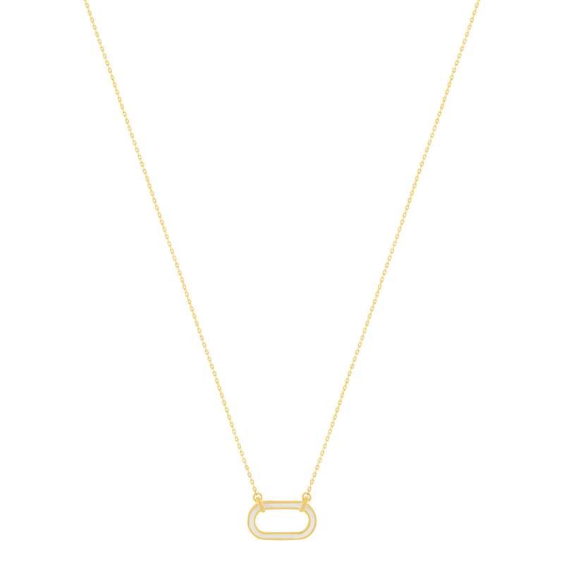 Collier plaqué or motif ovale laque blanche 45cm - vue 2